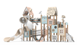 modern HPL outdoor playground with aluminum posts and multiple slides EN1176 certified