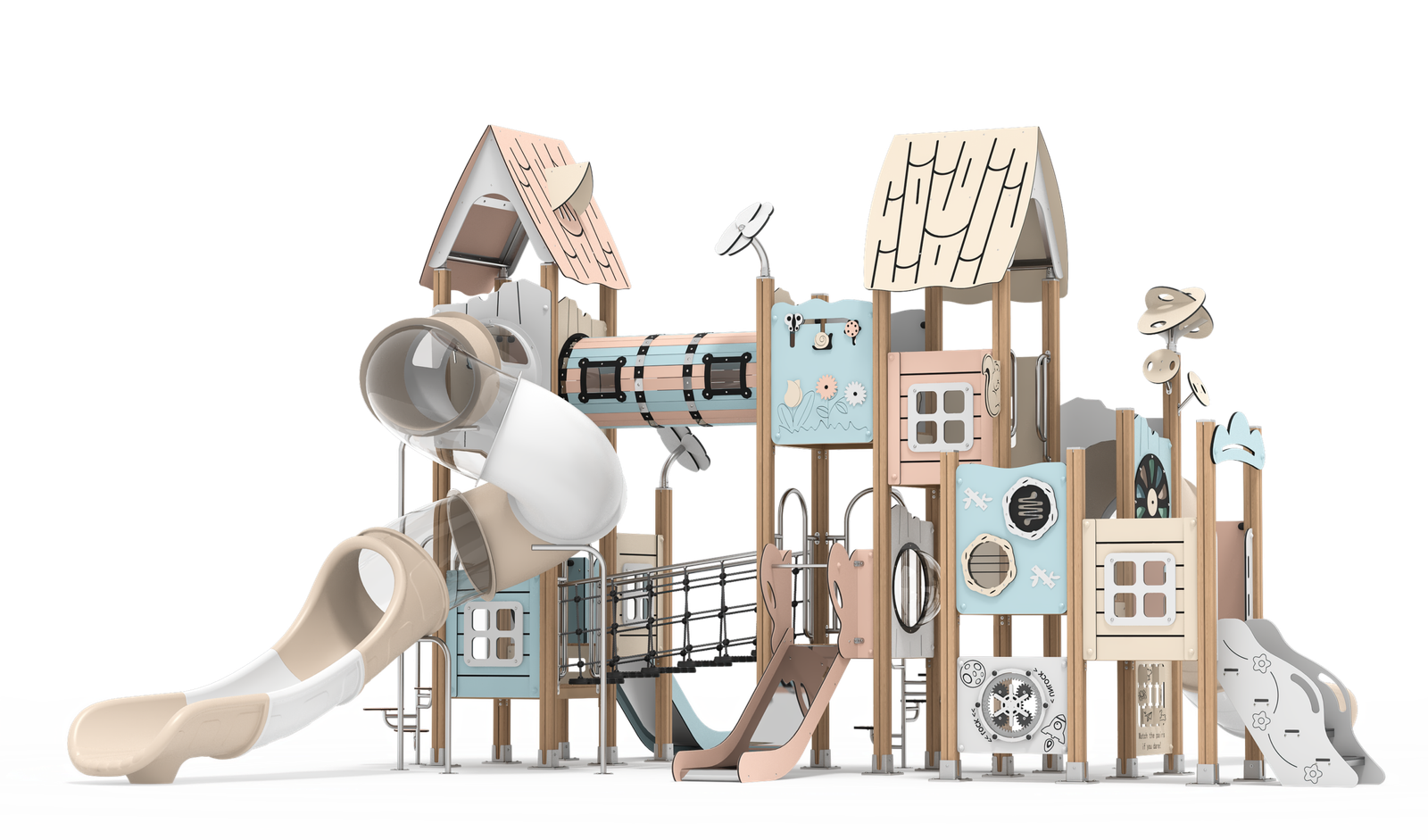 modern HPL outdoor playground with aluminum posts and multiple slides EN1176 certified