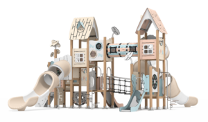 modern HPL outdoor playground with aluminum posts and multiple slides EN1176 certified