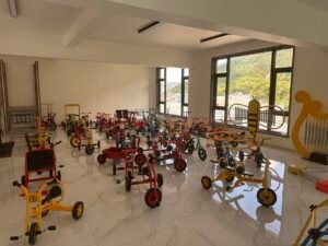 galvanized steel tandem kids tricycle with rear passenger platform for schools and playgrounds-CJ67100