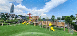 WPC outdoor playground equipment exported to Thailand with slides climbing nets and towers