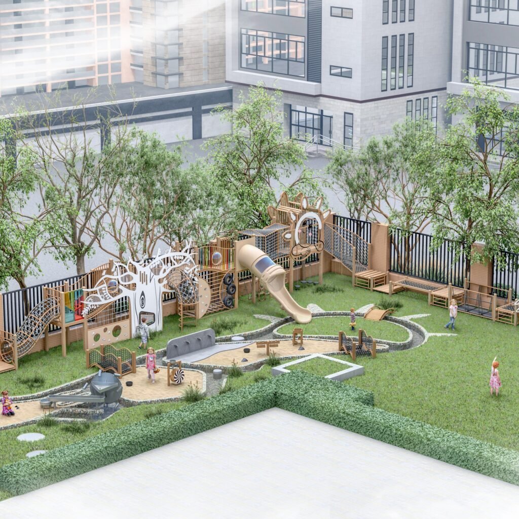 galvanized steel outdoor playground equipment with climbing towers tunnels and nets EN1176 certified