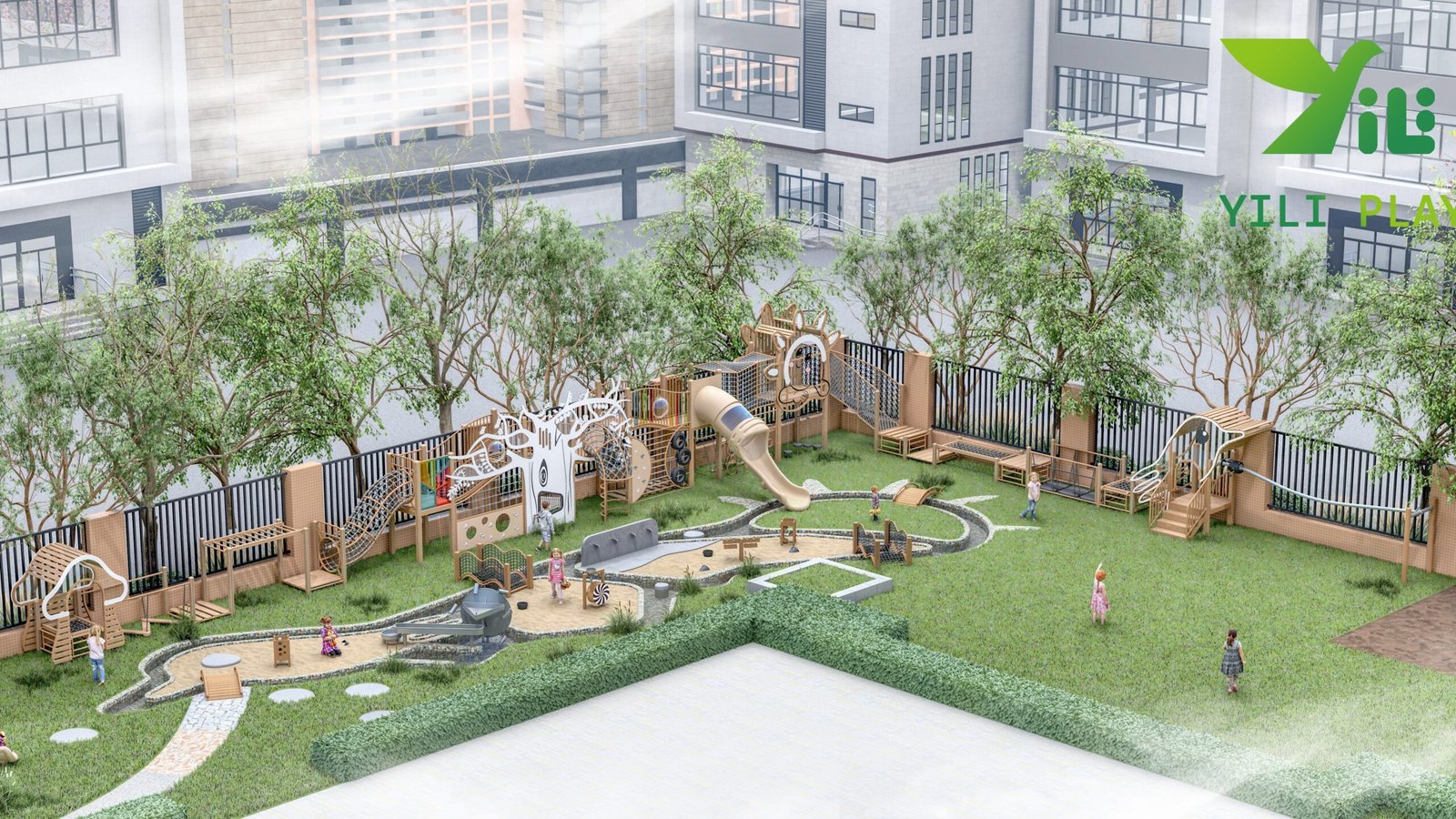 galvanized steel outdoor playground equipment with climbing towers tunnels and nets EN1176 certified