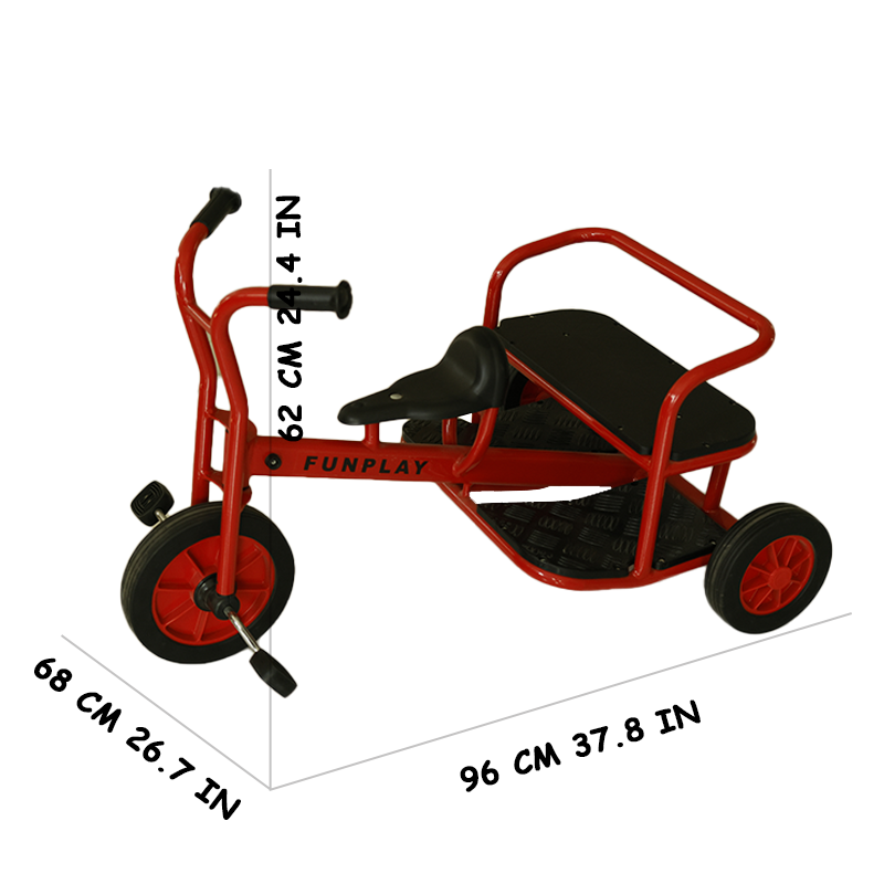 galvanized steel tandem kids tricycle with rear passenger platform for schools and playgrounds-CJ67100