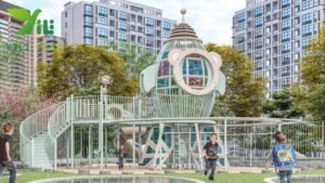custom rocket outdoor playground equipment with galvanized steel tube structure and EN1176 certification