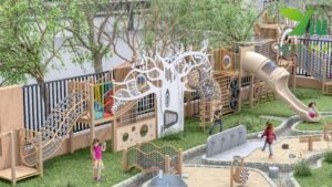 galvanized steel outdoor playground equipment with climbing towers tunnels and nets EN1176 certified