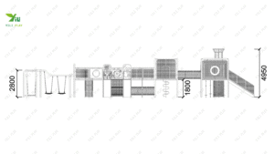 galvanized steel and plastic wood outdoor playground with slides, swings, and climbing nets