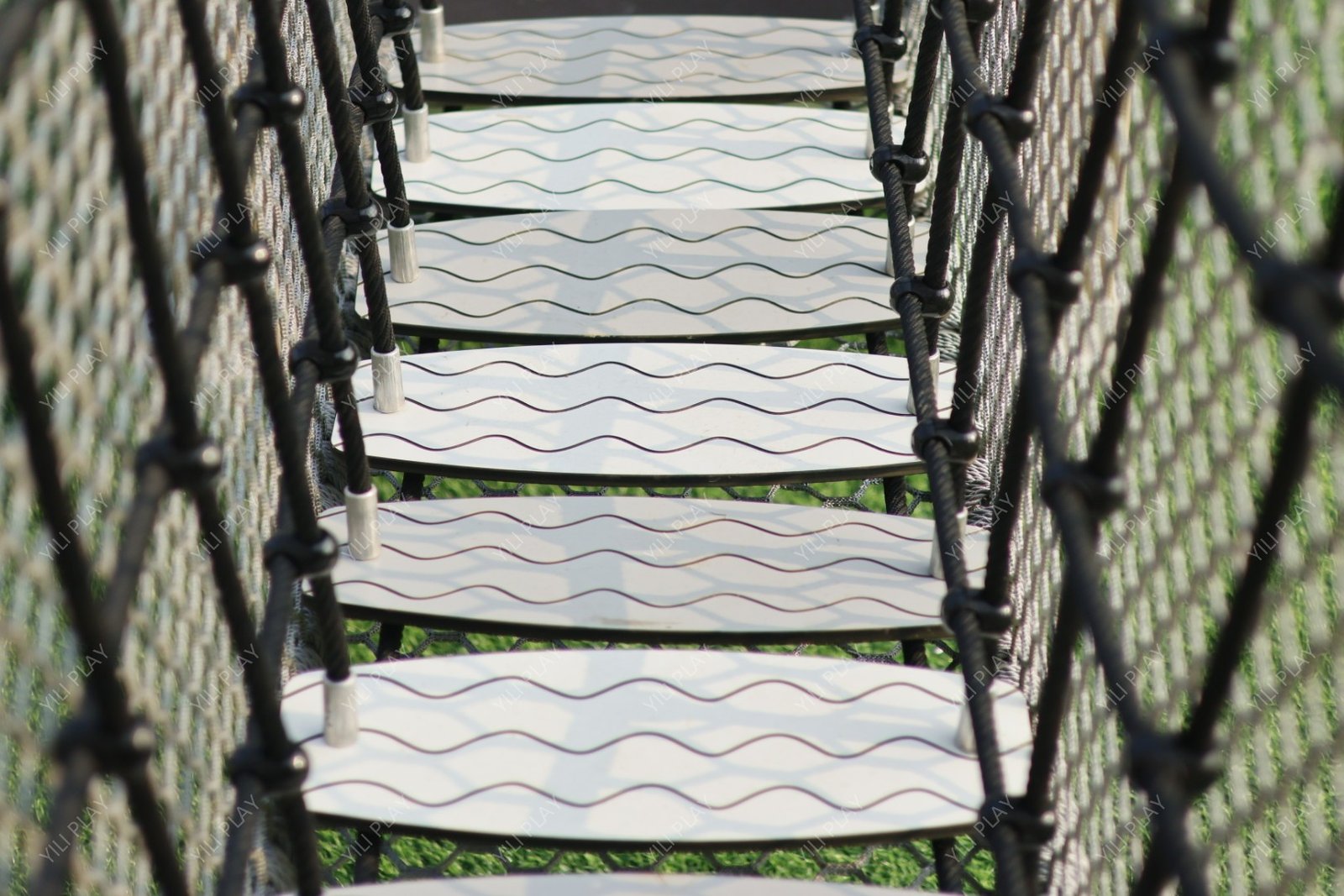 HPL outdoor playground set with aluminum posts, slides, and rope bridges EN1176 certified