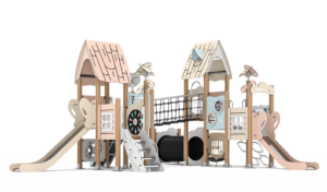 HPL and PE board playground with slides and climbing tunnel EN1176 certified