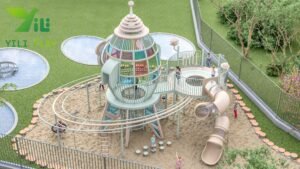 custom rocket outdoor playground equipment with galvanized steel tube structure and EN1176 certification
