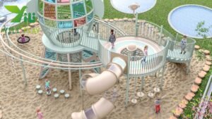 custom rocket outdoor playground equipment with galvanized steel tube structure and EN1176 certification