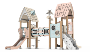 HPL and PE board playground with slides and climbing tunnel EN1176 certified