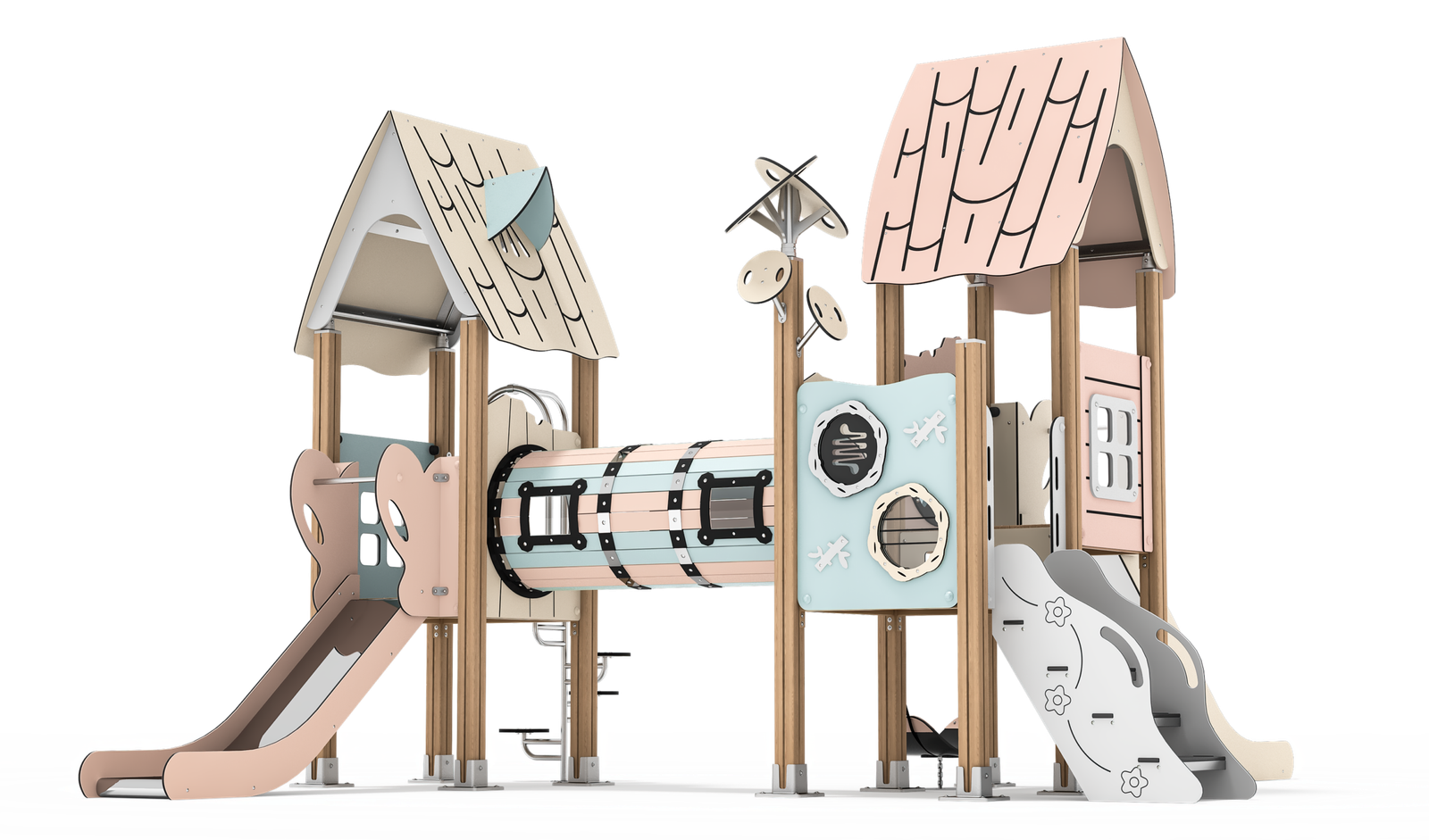 HPL and PE board playground with slides and climbing tunnel EN1176 certified