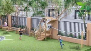 galvanized steel outdoor playground equipment with climbing towers tunnels and nets EN1176 certified