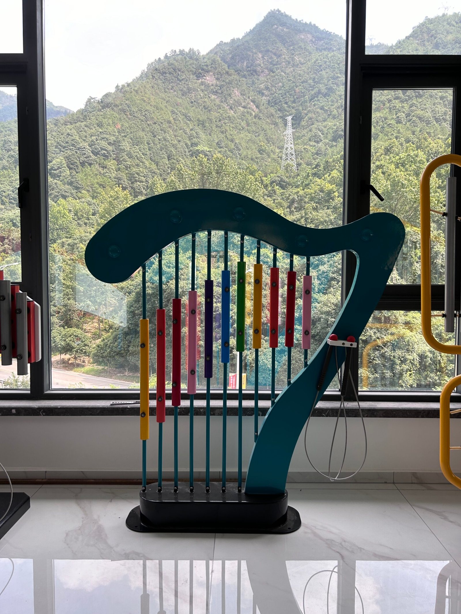 outdoor harp percussion instrument with galvanized steel and aluminum alloy, size 143×133×23 cm