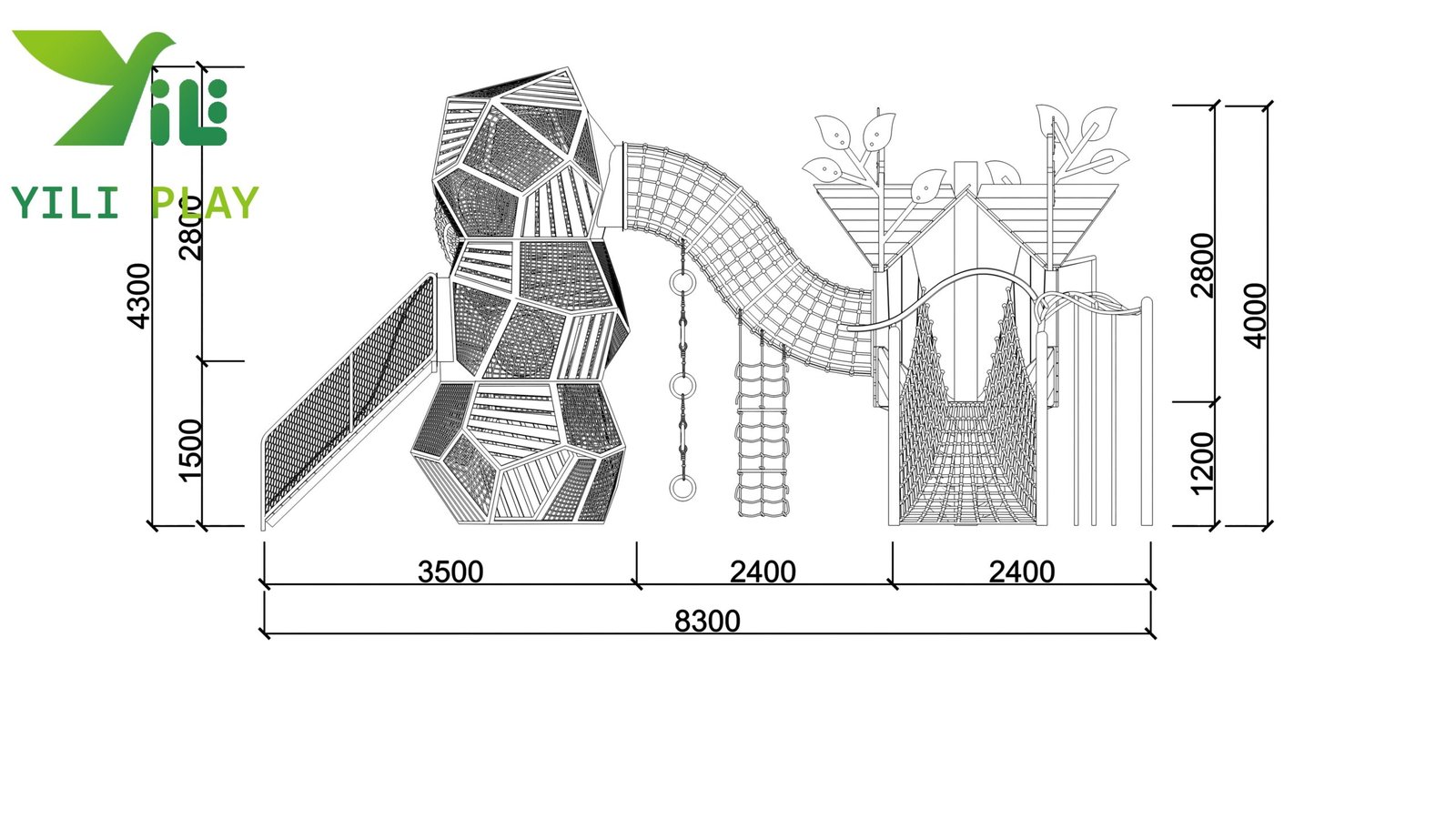 plastic wood birdcage outdoor playground equipment with climbing nets tunnels and slides EN1176 certified