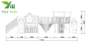 plastic wood and galvanized steel outdoor playground equipment with slides and climbing nets EN1176 certified