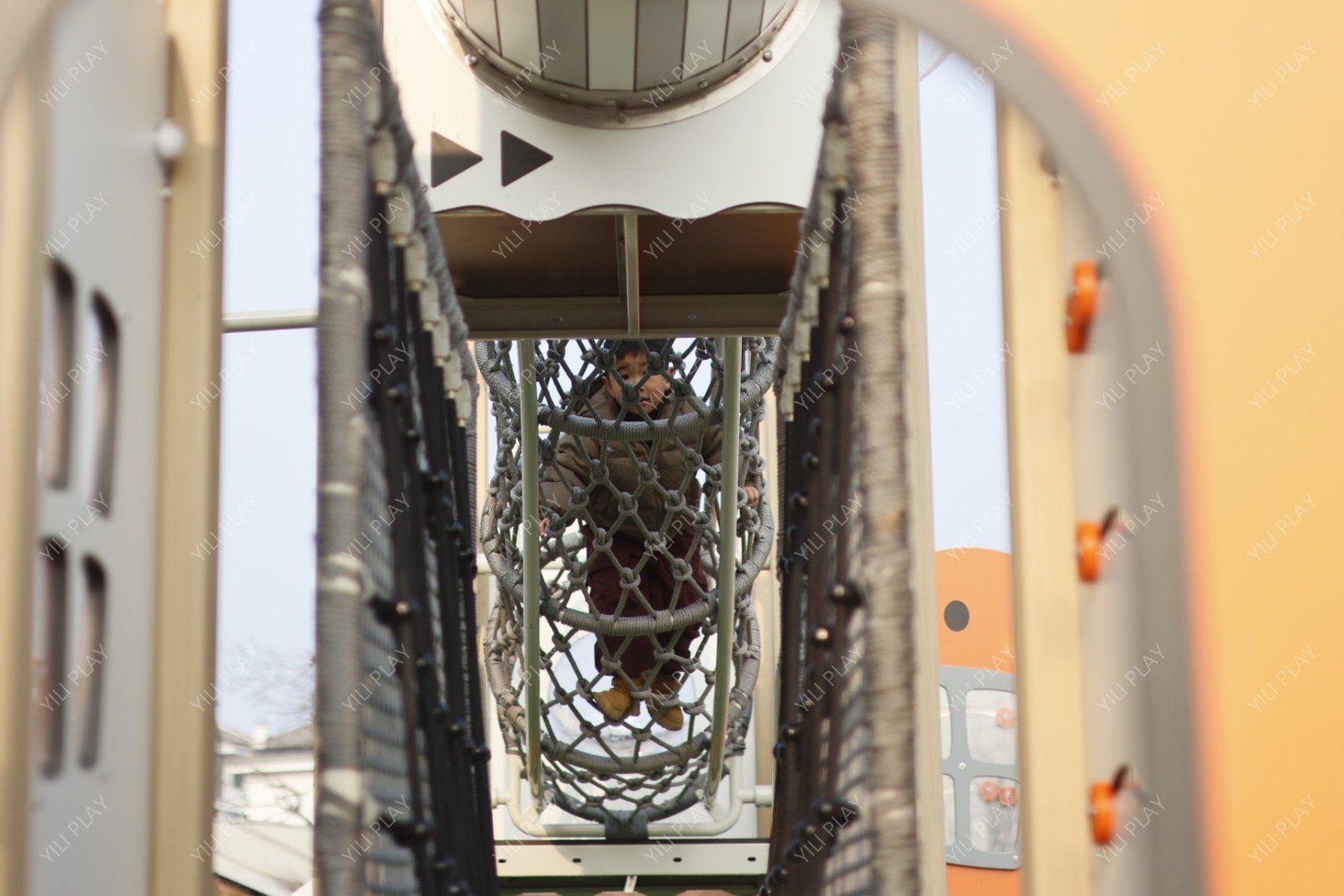 HPL outdoor playground set with aluminum posts, slides, and rope bridges EN1176 certified