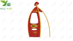 Outdoor role-play town playground with PE board gas stations, shops, traffic lights, and themed playhouses for children