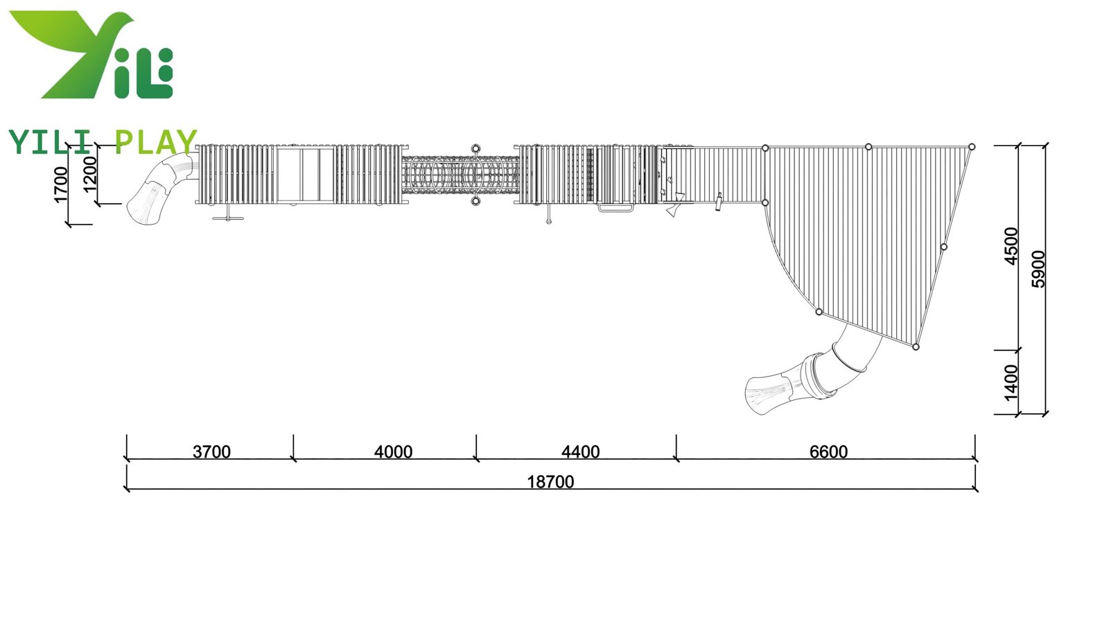 plastic wood outdoor playground equipment with tunnels slides and climbing nets EN1176 certified