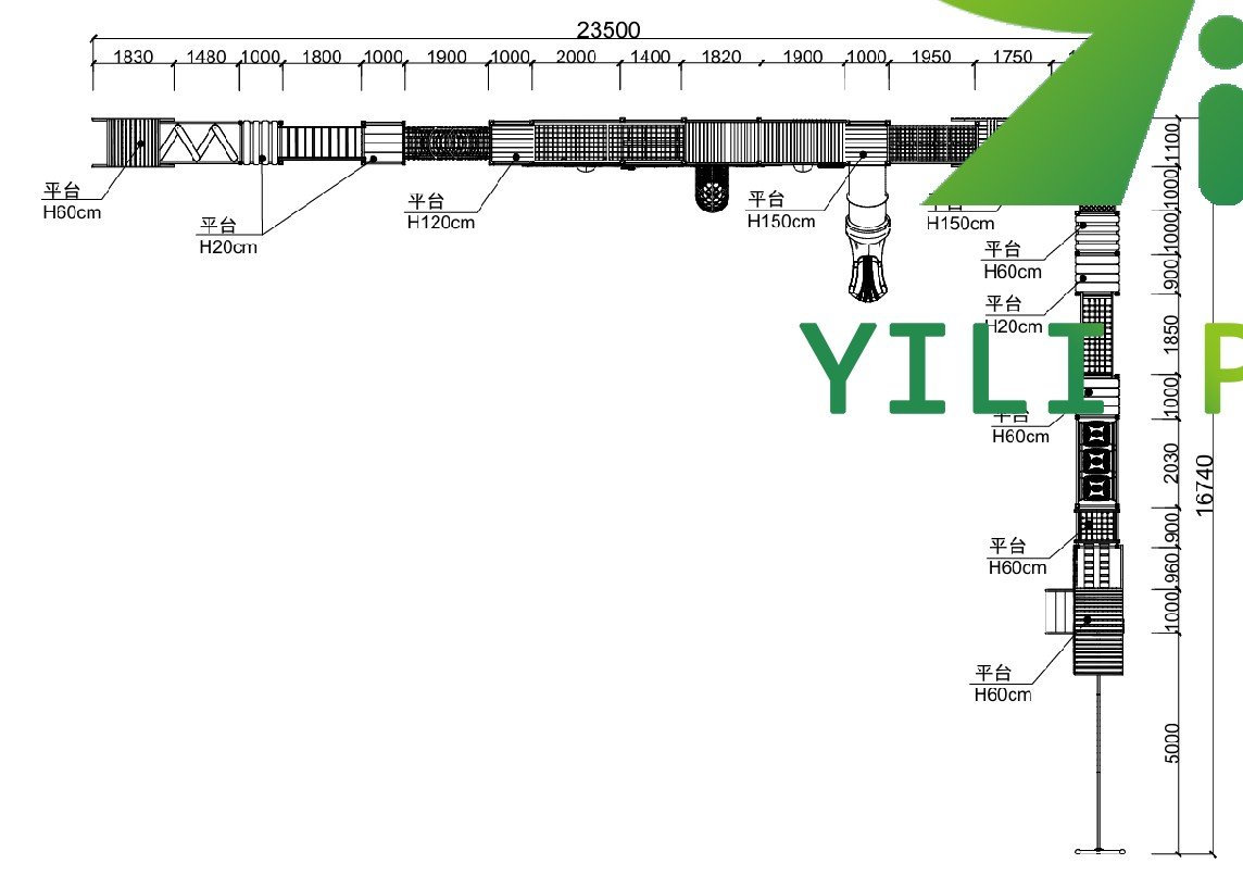 galvanized steel outdoor playground equipment with climbing towers tunnels and nets EN1176 certified