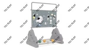 children playing with outdoor throwing play equipment, colorful target boards, and ball-catching games