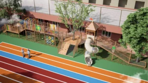 Children’s outdoor playground with climbing structures