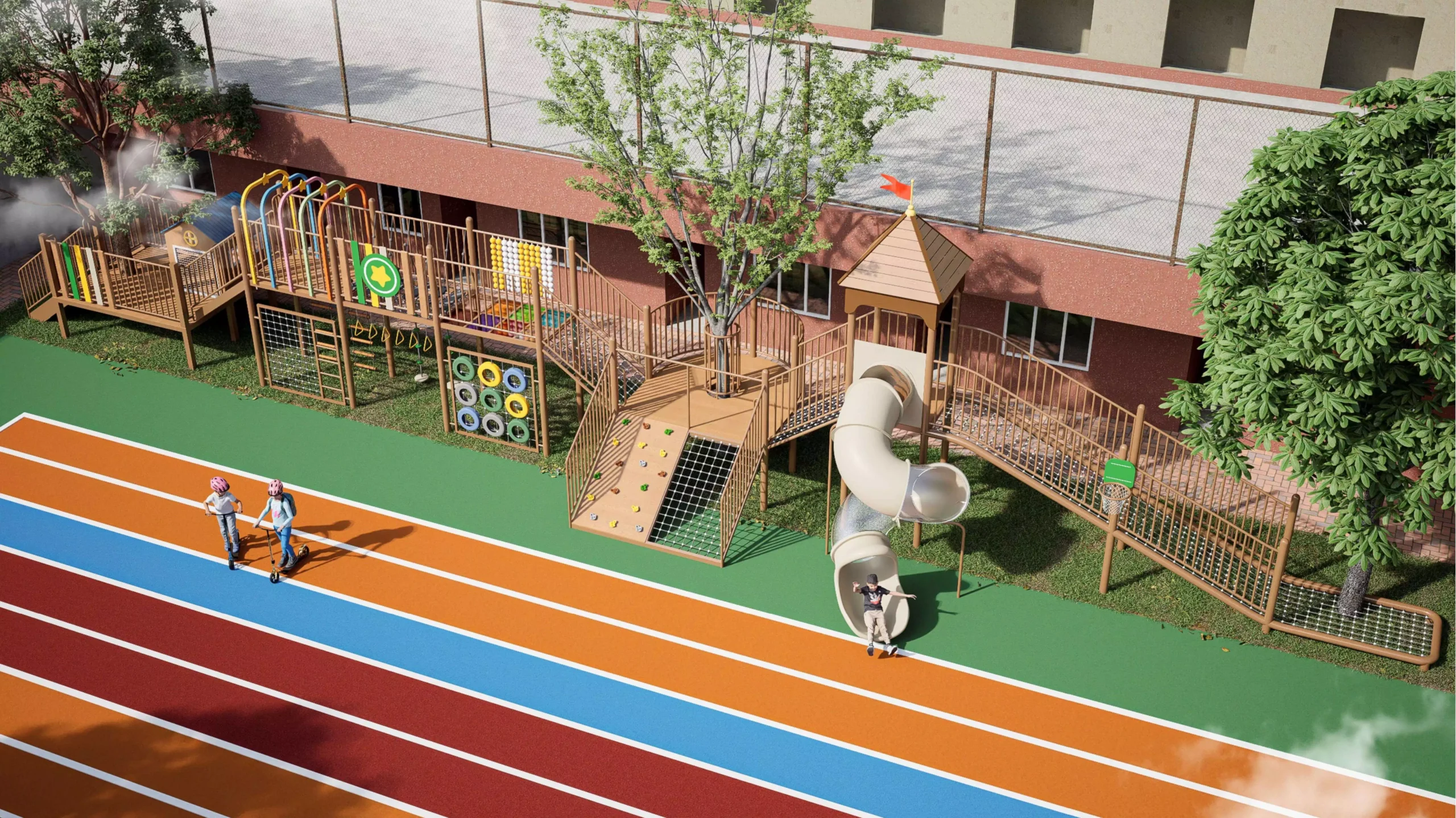 Children’s outdoor playground with climbing structures