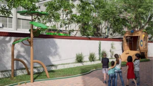 Children’s outdoor playground with climbing structures