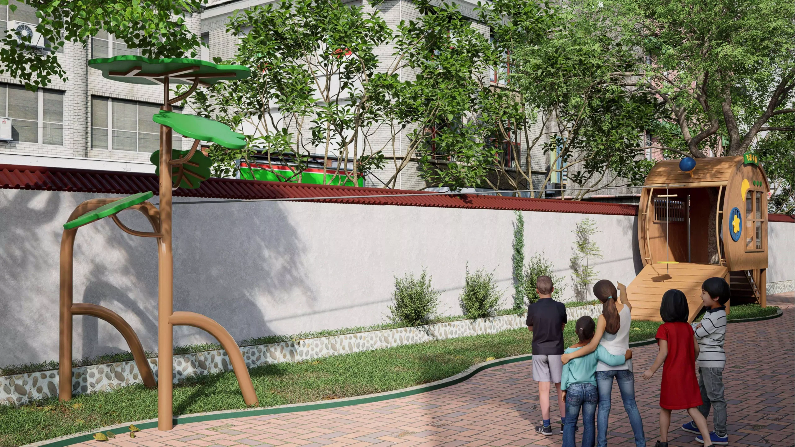 Children’s outdoor playground with climbing structures