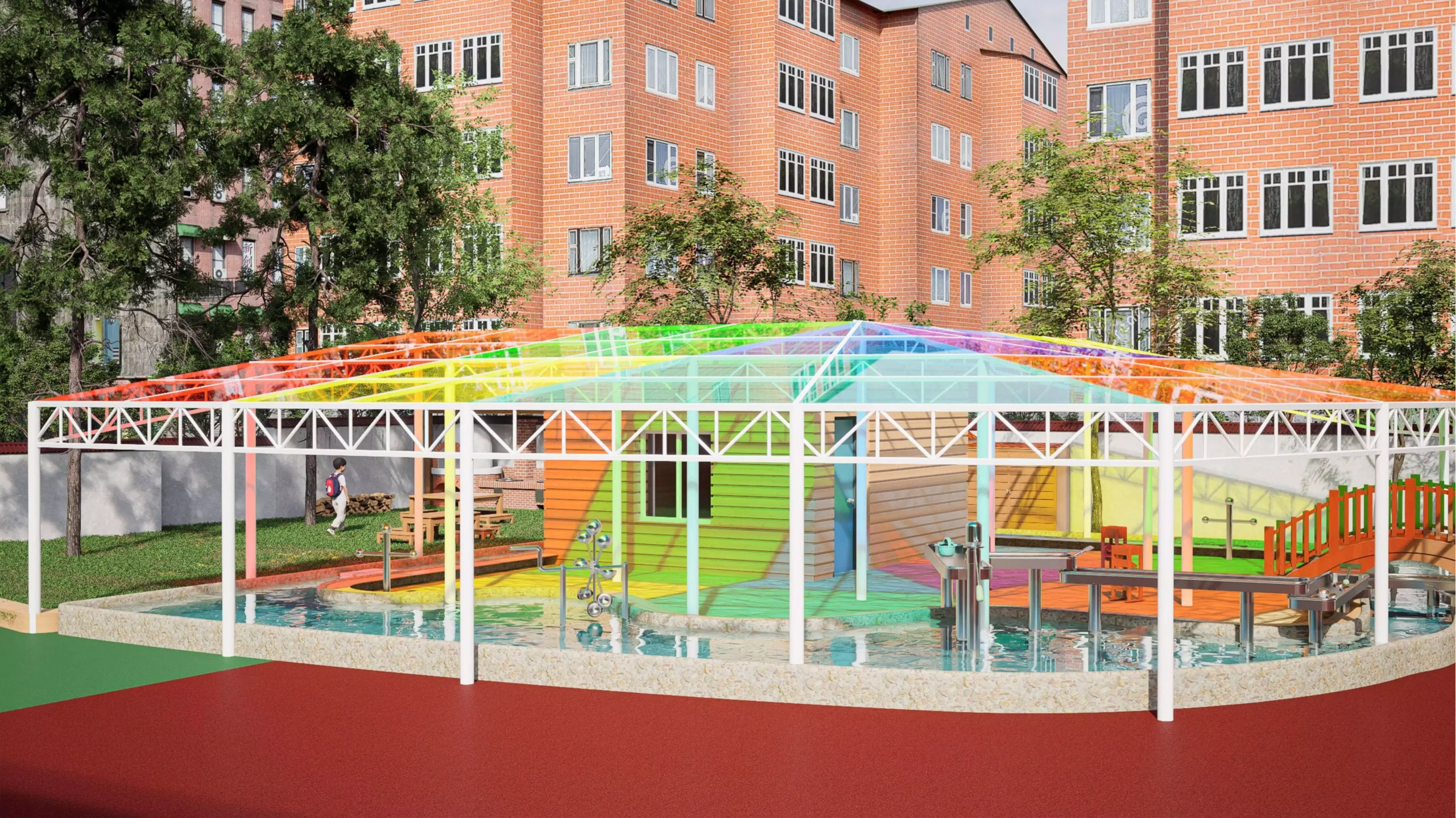 Children’s outdoor playground with climbing structures