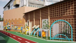 Children’s outdoor playground with climbing structures