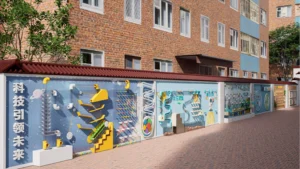 Children’s outdoor playground with climbing structures
