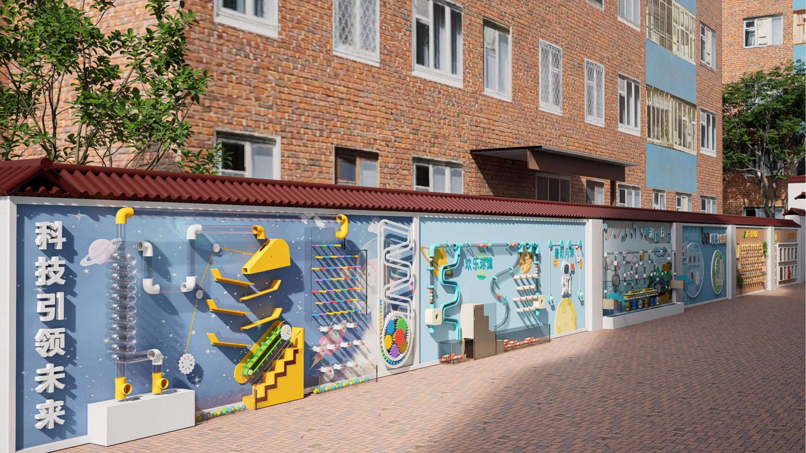 Children’s outdoor playground with climbing structures